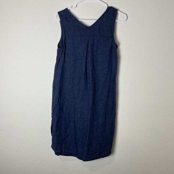 TAHARI 100% Linen Blue Sleeveless To The Knee Dress With Buttons As Accent XS - Picture 4 of 6